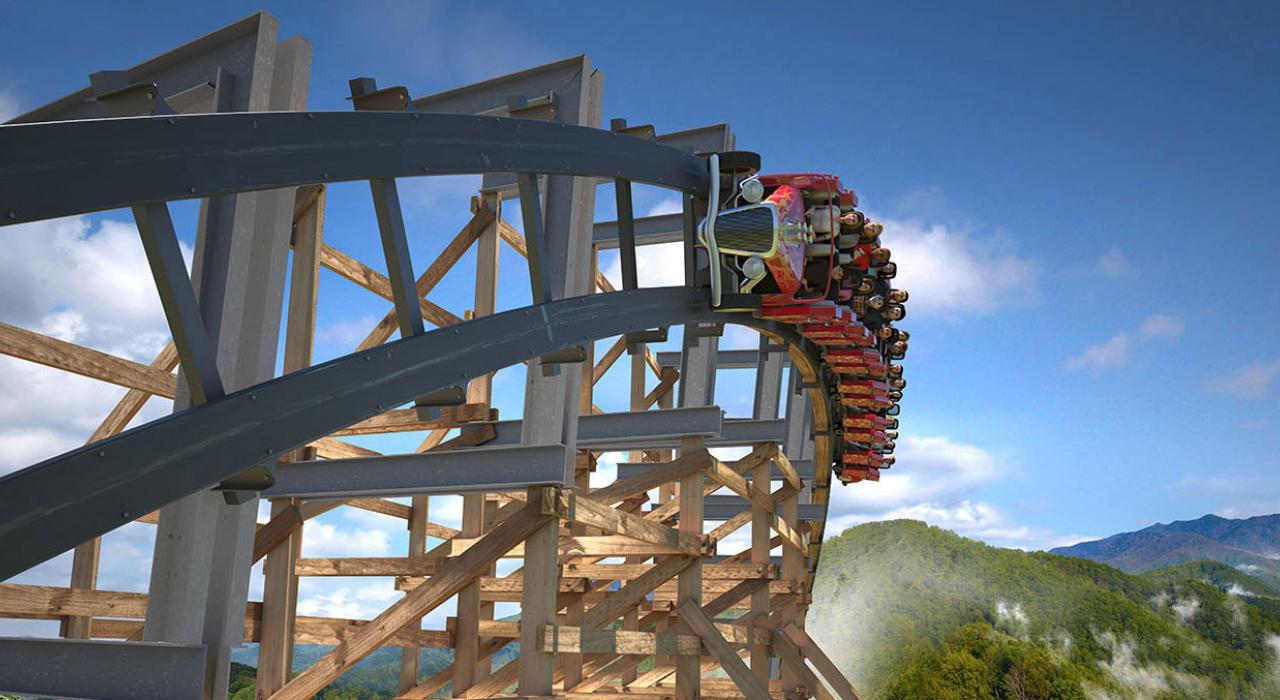 田纳西州鸽子谷多莉·帕顿主题公园——多莉山主题公园中可欣赏到大烟山风景的过山车