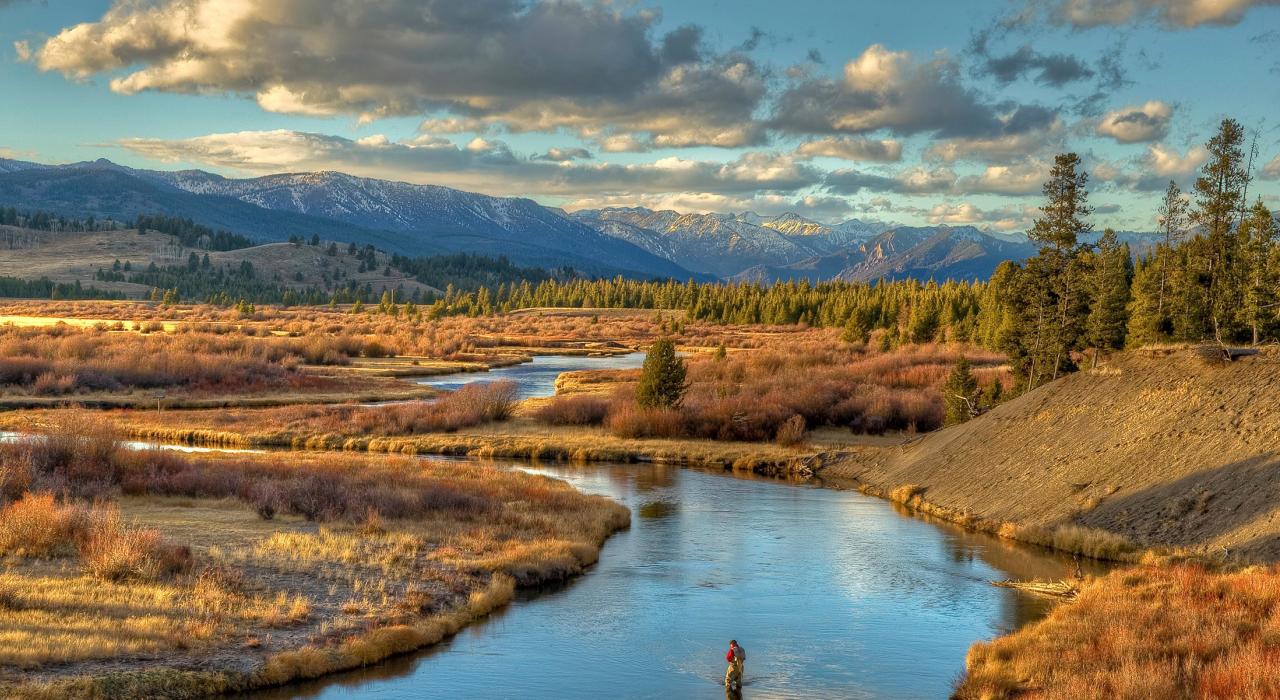 在麦迪逊河的南叉口一边体验飞蝇钓一边欣赏山景