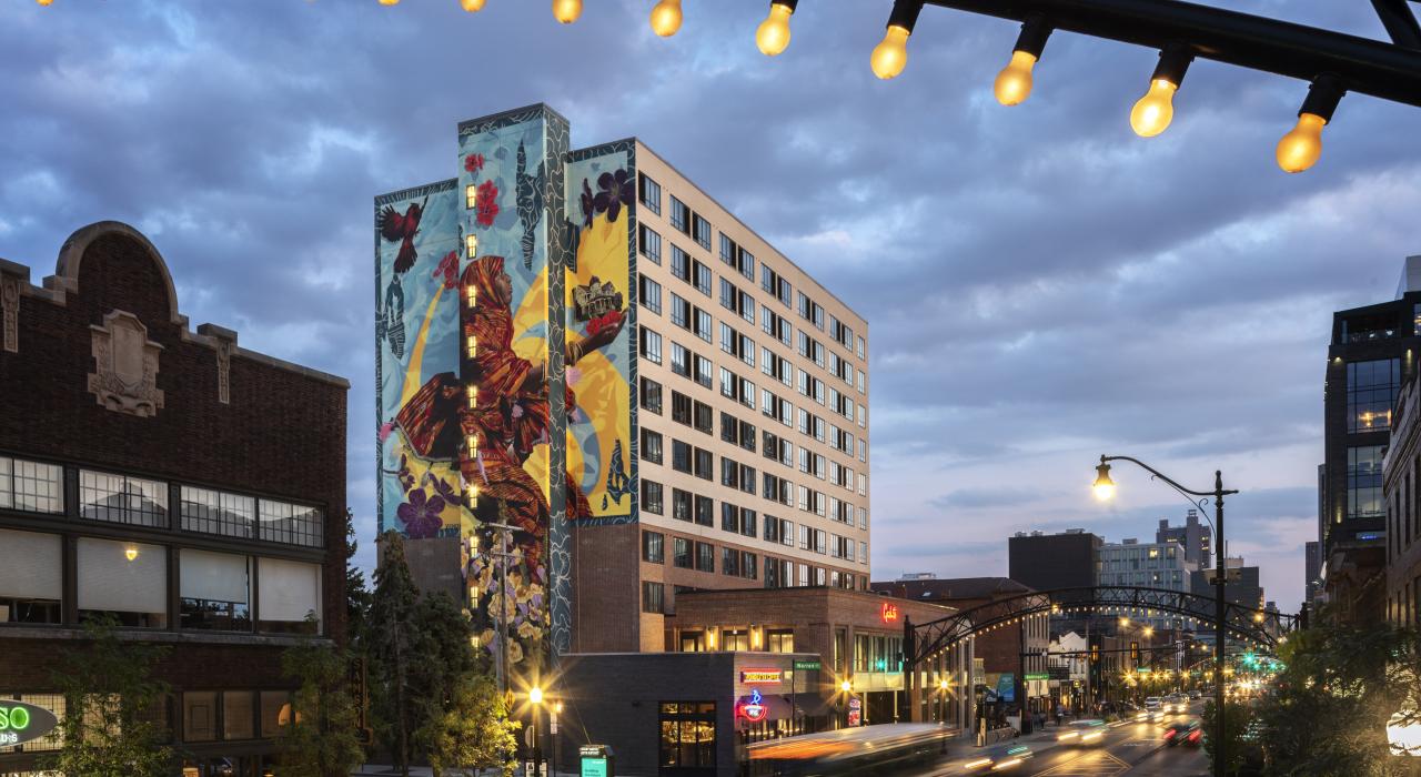 "The Journey" mural, painted by Ryan Sarfati and Eric Skotnes, on the side of The Graduate Hotel in the Short North Arts District