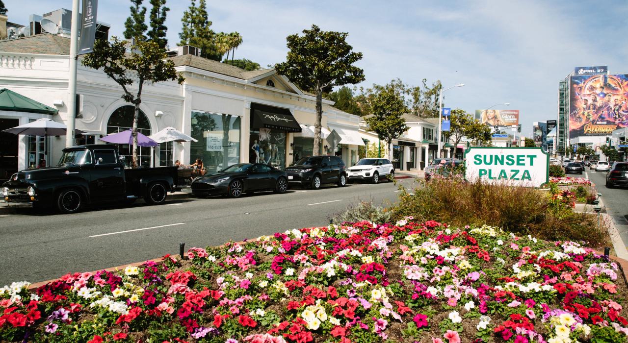 在日落广场尽情购物和享用美食
