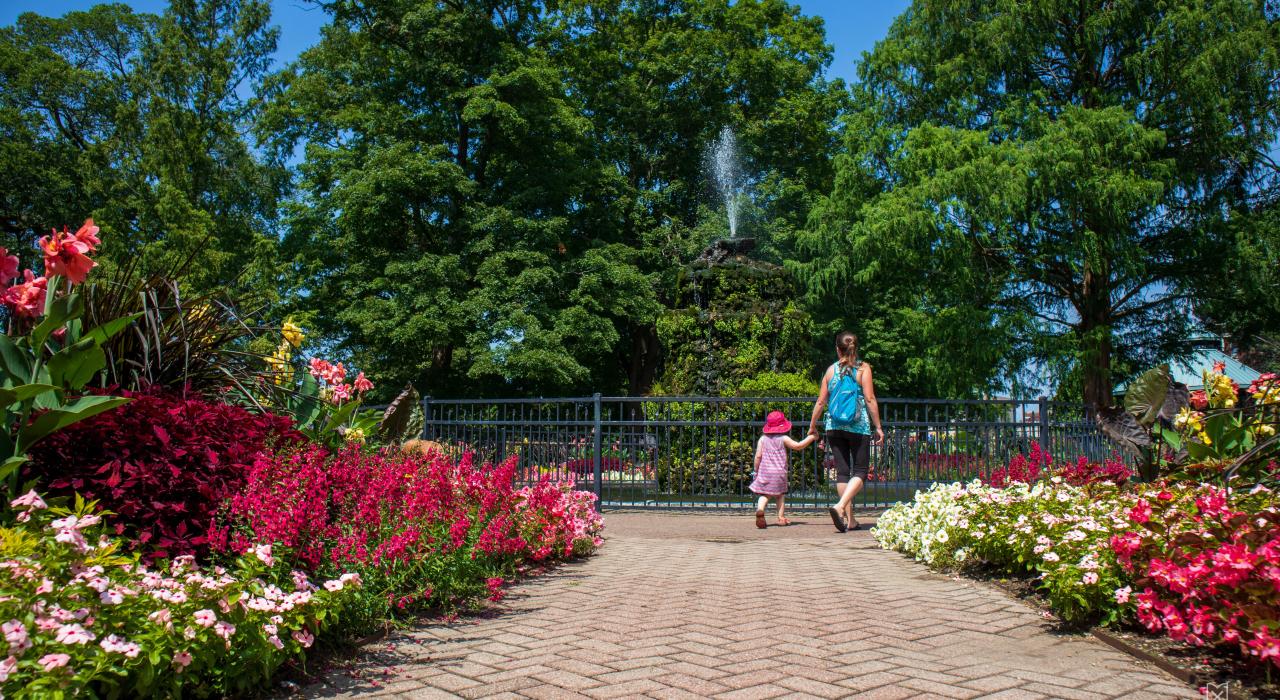 在市中心森特尼尔公园中漫步，领略万紫千红满园春