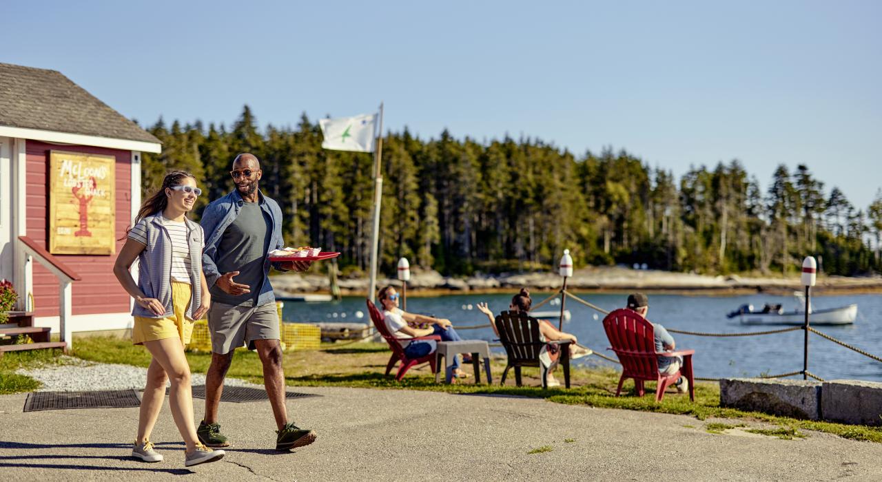 A lobster dinner with waterfront views at McLoons Lobster Shack in South Thomaston, Maine