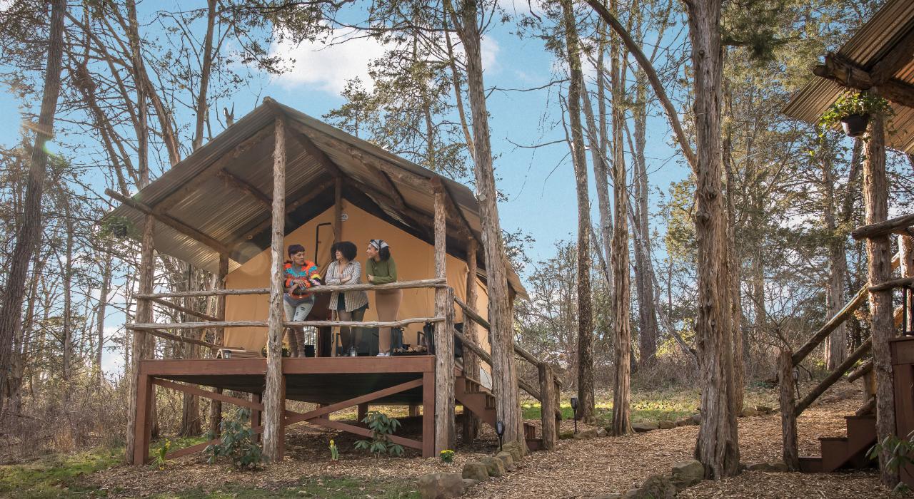 Acampando con glamur en los serenos bosques justo fuera de la ciudad